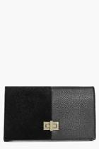 Boohoo Mya Turn Look Faux Pony Mixed Texture Clutch Black