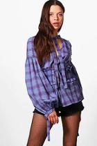 Boohoo Erin Check Stud Shoulder Corset Waist Top