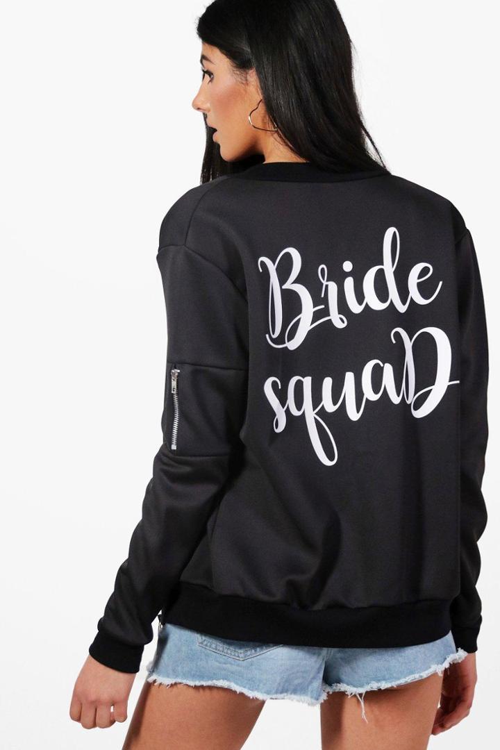 Boohoo Yasmin Bride Squad Bomber Jacket Black