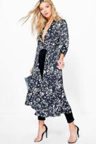 Boohoo Shirley Star Print Plunge Neck Maxi Shirt Black