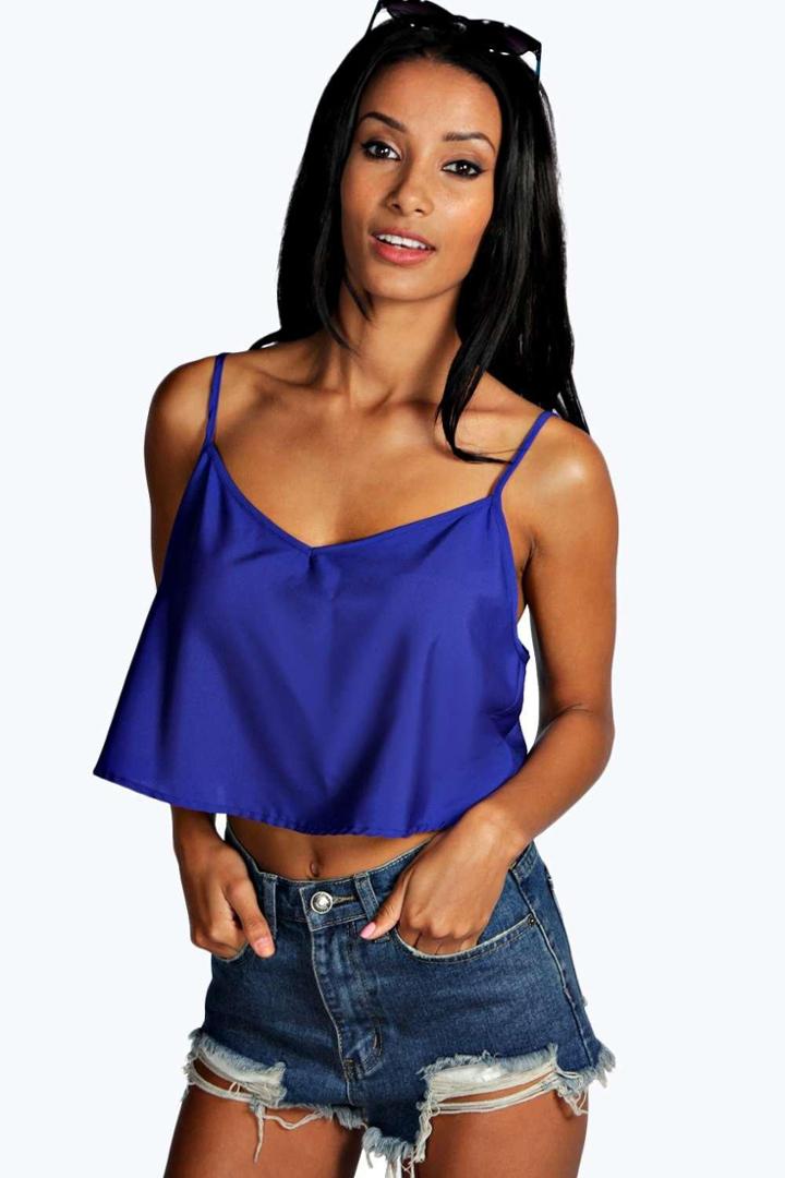 Boohoo Florence Woven Crop Cami Blue