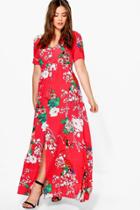 Boohoo Plus Isla Floral Print Maxi Dress Poppy