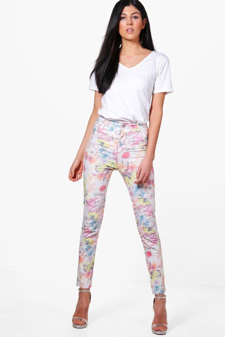 Boohoo Lara High Rise Floral Tube Jeans Multi
