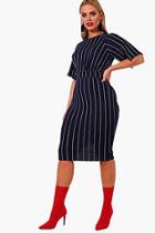 Boohoo Plus Sara Stripe Split Sleeve Wiggle Midi Dress
