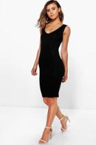Boohoo Petite Milly V Neck Jersey Midi Dress Black