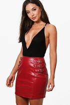 Boohoo Anaca Buckle Side Leather Look Mini Skirt