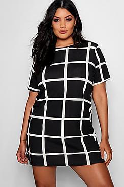 Boohoo Plus Isobel Grid Print T Shirt Dress