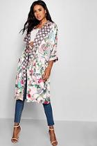 Boohoo Betsy Contrast Floral Belted Kimono