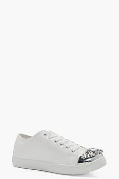 Boohoo Emily Embellished Toe Cap Trainer
