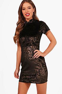 Boohoo Petite Lilly Oriental Print Mini Dress