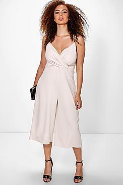 Boohoo Plus Donna Wrap Front Trim Culotte Jumpsuit