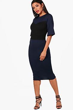 Boohoo Nia Formal Block Detail Wide Sleeve Midi Dress
