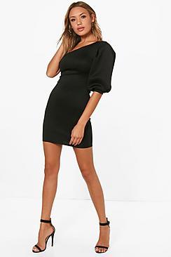 Boohoo Delia One Shoulder Puff Sleeve Bodycon Dress