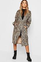 Boohoo Faux Fur Leopard Trench Coat