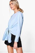 Boohoo Lydia Knot Front Long Sleeve Woven Shirt