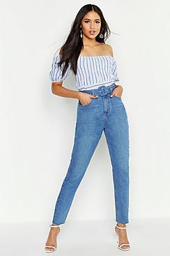 Boohoo Tall Self Fabric Belt Straight Leg Jeans