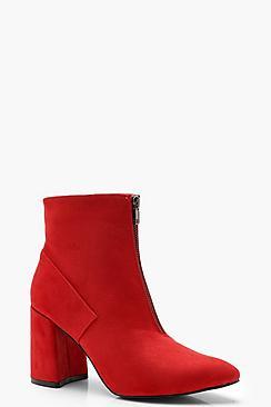 Boohoo Zip Front Block Heel Shoe Boots