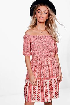 Boohoo Rachel Sheered Top Printed Shift Dress