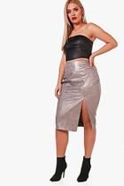 Boohoo Plus Faux Croc Pu Thigh Split Midi Skirt