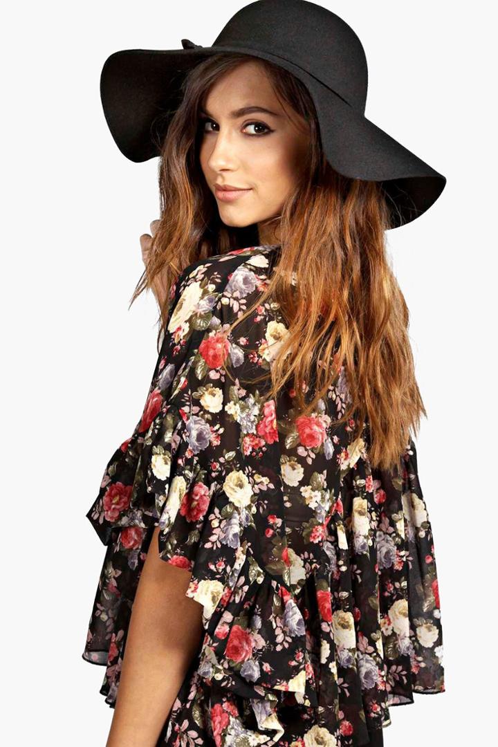 Boohoo Boutique Amber Oversize Wool Floppy Hat Black