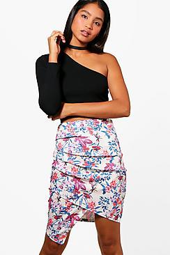 Boohoo Britta Floral Rouched Wrap Mini Skirt