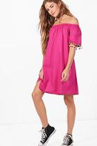 Boohoo Talia Pom Pom Woven Dress