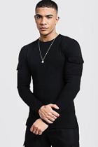 Boohoo Ribbed Muscle Fit Long Sleeve Tee With Pockets