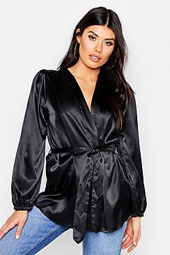 Boohoo Belted Satin Kimono