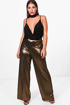Boohoo Plus Metallic Wide Leg Trouser