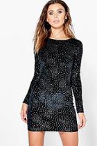 Boohoo Petite Mia Long Sleeve Velvet Glitter Bodycon Dress