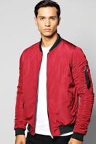 Boohoo Ma1 Bomber With Rouched Sleeves Burgundy