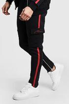 Boohoo Man Signature Red Tape Jogger With Cargo Pocket