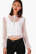 Boohoo Felicity Lace Tie Neck Ruffle Sleeve Top