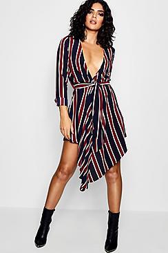 Boohoo Steph Contrast Stripe Asymmetric Shift Dress