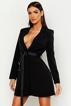 Boohoo Utility Pocket Belted Blazer Dress