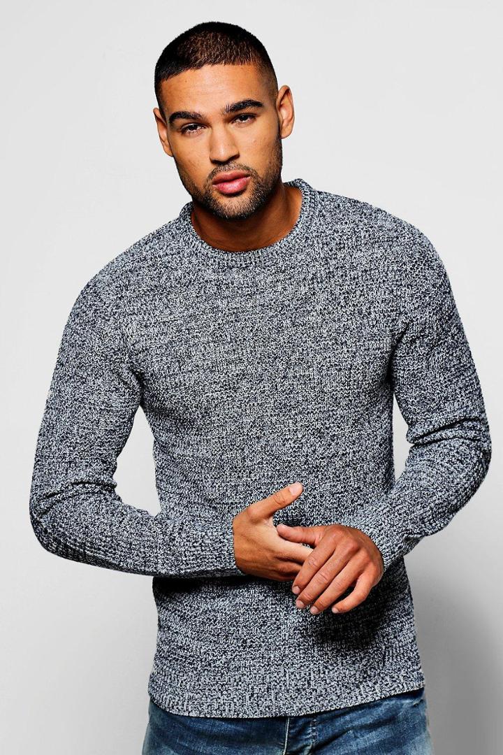 Boohoo Crew Neck Ribber Jumper With Twisted Knit Navy