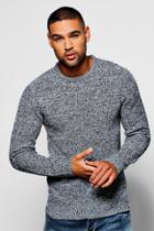 Boohoo Crew Neck Ribber Jumper With Twisted Knit Navy
