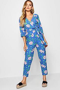 Boohoo Floral Wrap Jumpsuit
