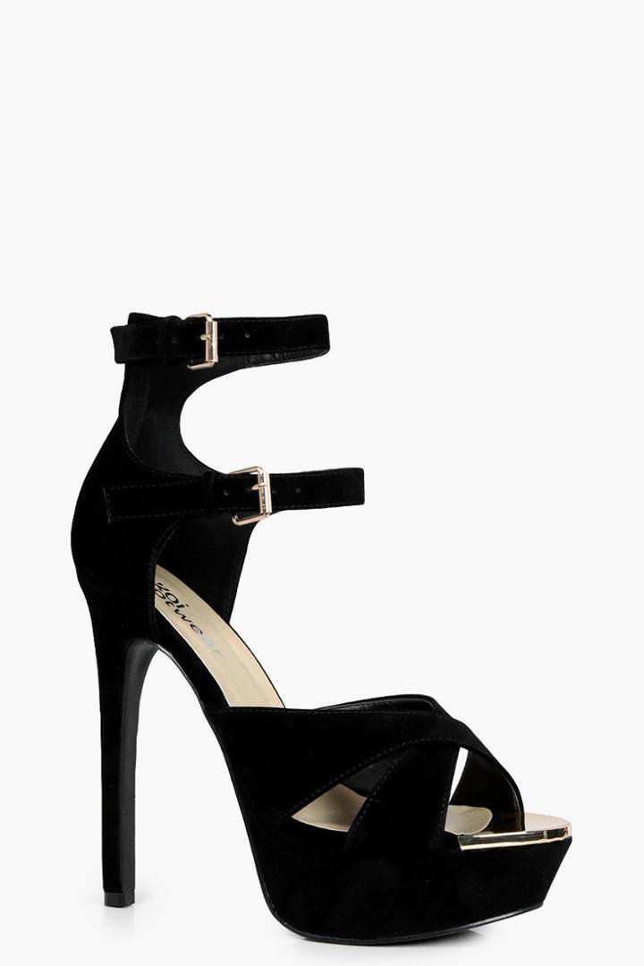 Boohoo Eliza Cross Strap Platform Heel Black