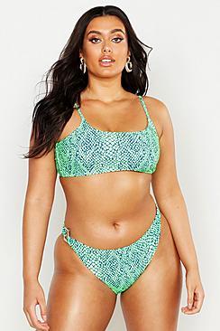 Boohoo Plus Tropical Animal Crop Bikini