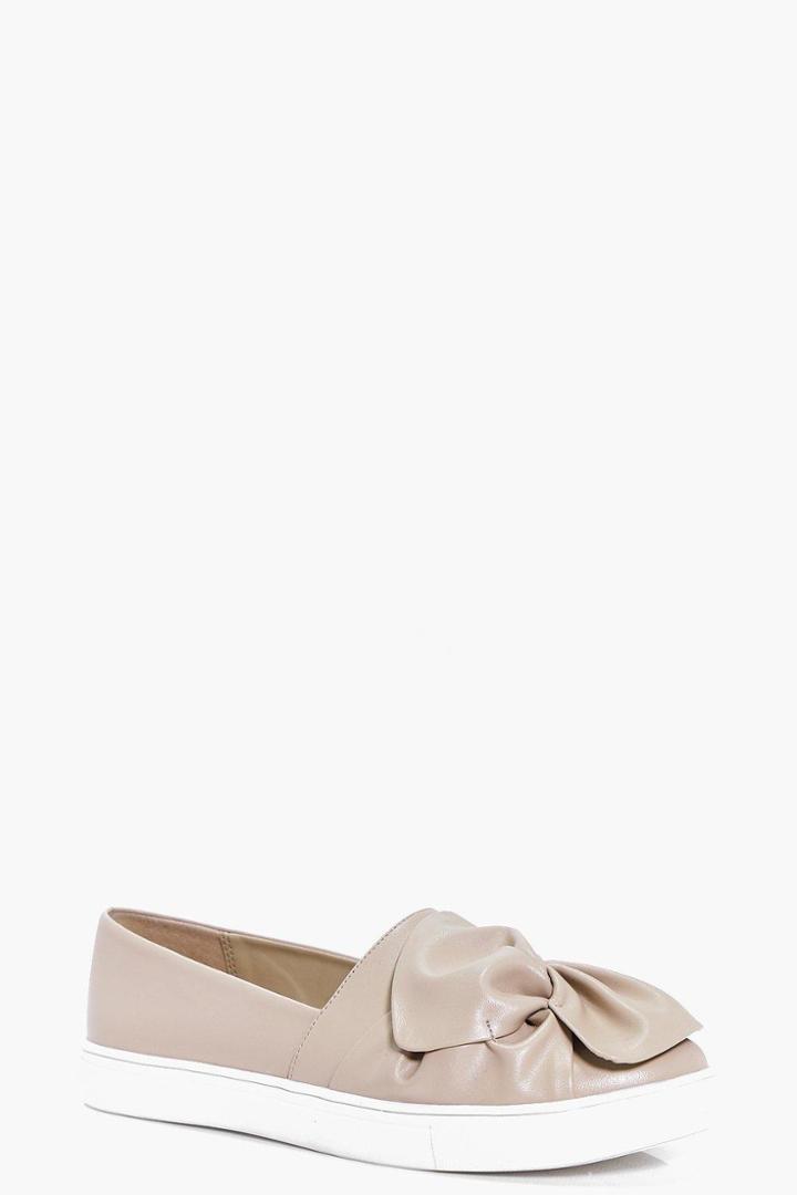 Boohoo Leah Knotted Bow Skater Shoe Nude