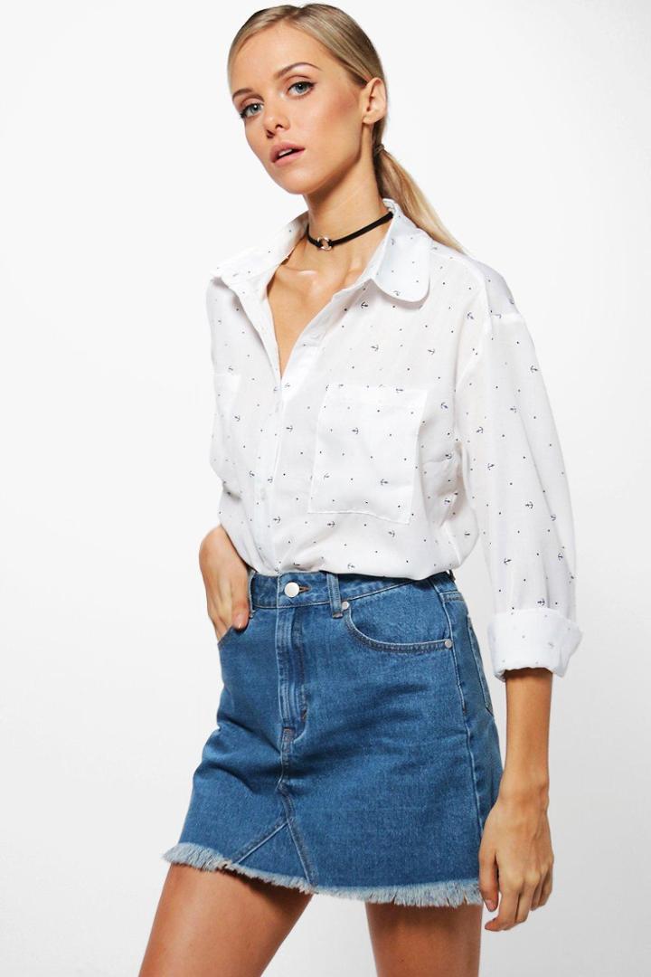 Boohoo Penny Anchor Print Oversized Shirt White