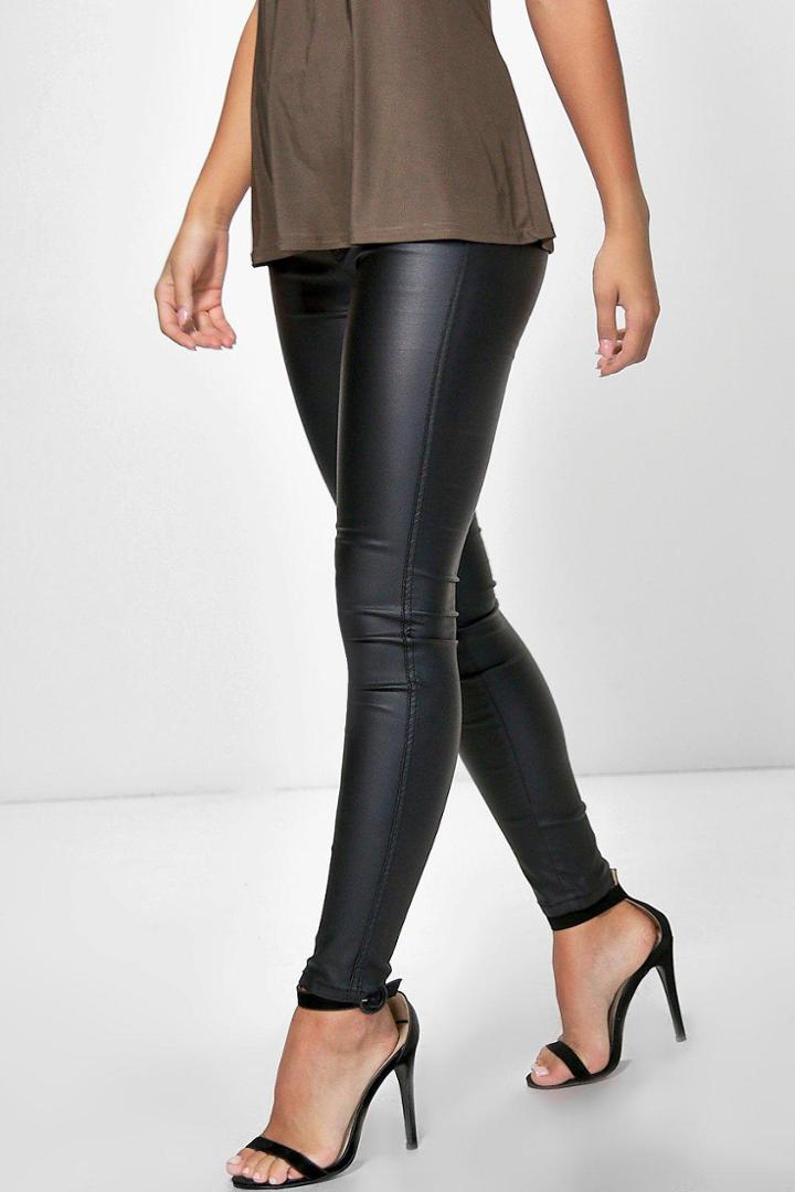 Boohoo Petite Penny High Rise Coated Tube Jean Black