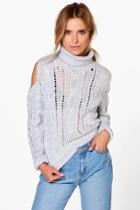 Boohoo Lara Roll Neck Open Shoulder Cable Jumper Silver