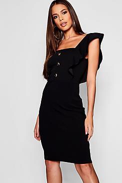 Boohoo Tall Mock Horn Button Midi Dress