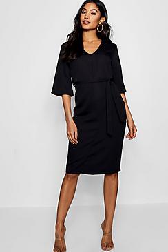 Boohoo Yazmin Woven Belted Midi Dress