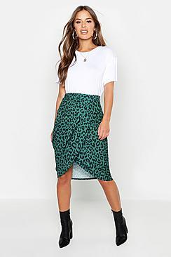 Boohoo Petite Woven Leopard Print Wrap Midi Skirt