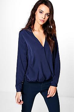 Boohoo Sophia Oversized Wrapover Woven Blouse