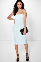 Boohoo Flo Strappy Square Neck Ribbed Midi Dress Mint