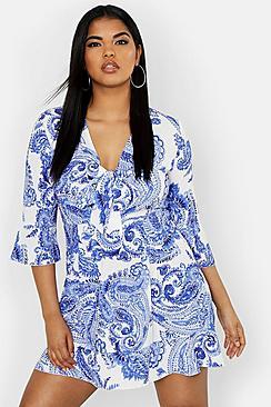 Boohoo Plus Paisley Skater Dress